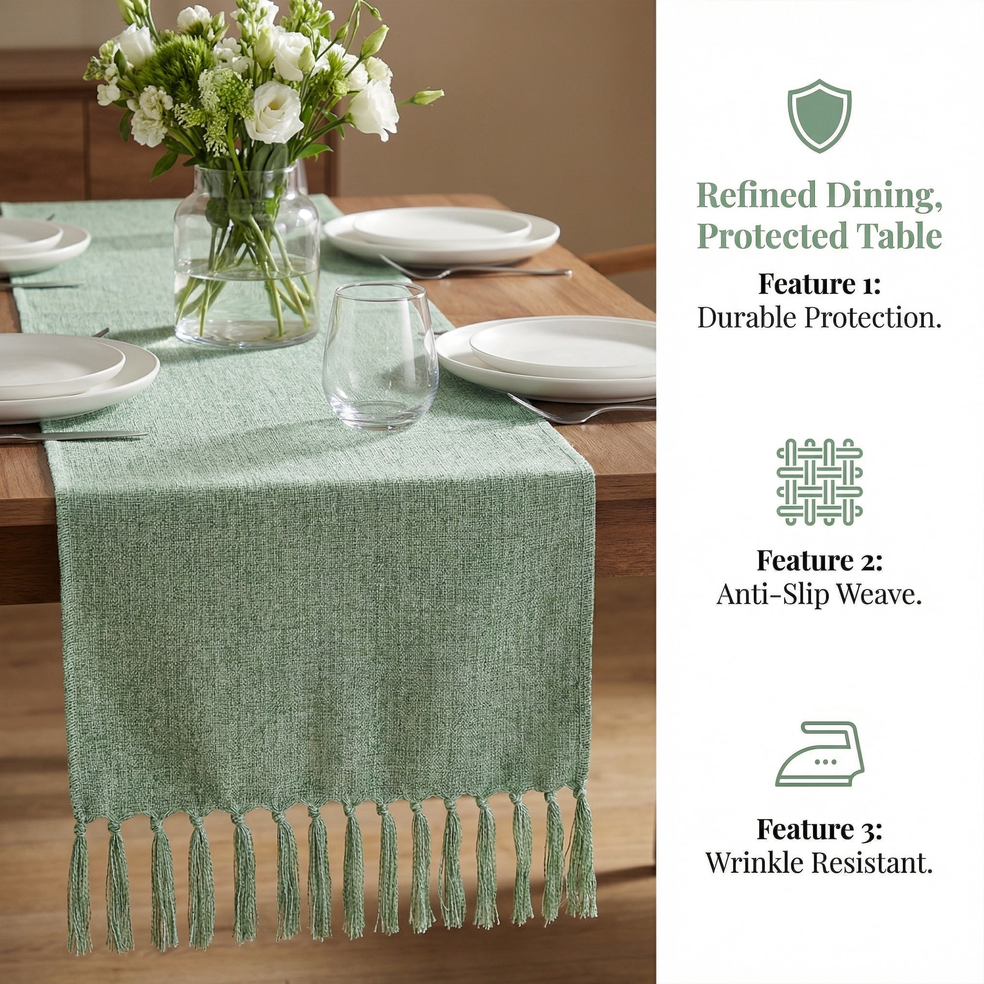 Unique Bargains Birthday Decorations Table Runner with Tassels Green 13x63in