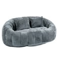 thumbnail image 3 of 59''W Chenille Loveseat Sofa Small Couch Oversized Bean Bag Chair, Modern Lounge Loveseat Sofa with 2 Pillows,Bean Bag Couch Floor Lazy Sofa for Living Room Bedroom Apartment (Gray), 3 of 8