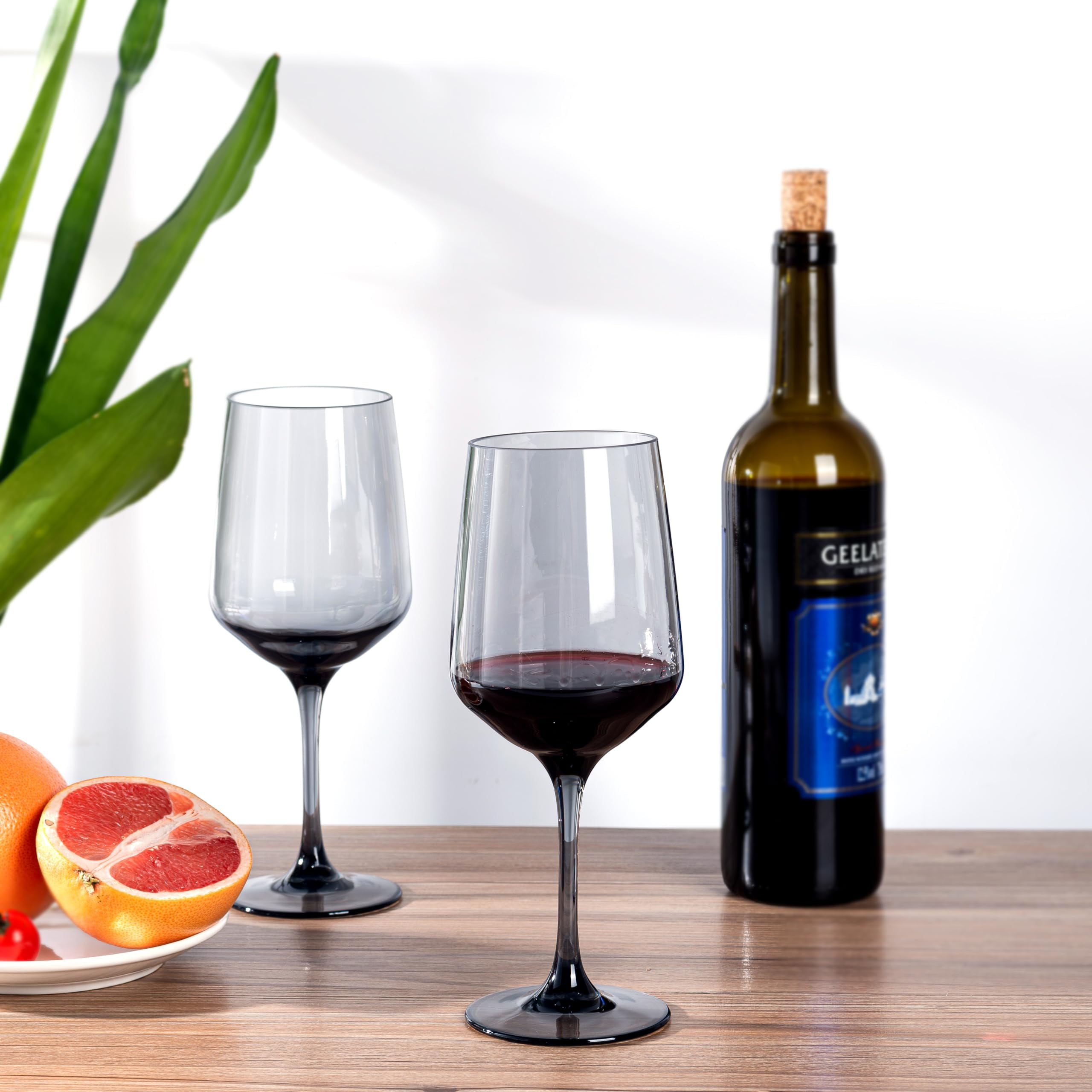 Zainca Unbreakable Classic 18 ounce All-Purpose Plastic Stem Wine Glasses Acrylic Glasses, Set of 6 Grey