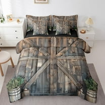 Manfei Old Barn Door 7-Piece Bedding Comforter Set,Rustic Farmhouse Cabin King Bedding Sets,Brown Green Bed Sheets For Men Women,Super Cozy Room Decor Reversible