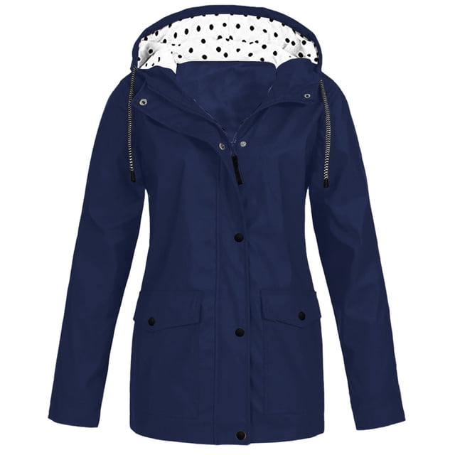Fall Winter Jackets Coats Cardigan for Women, Solid Color Fashion Casual Zipper Button Double Pocket Drawstring Hooded Coat Blue