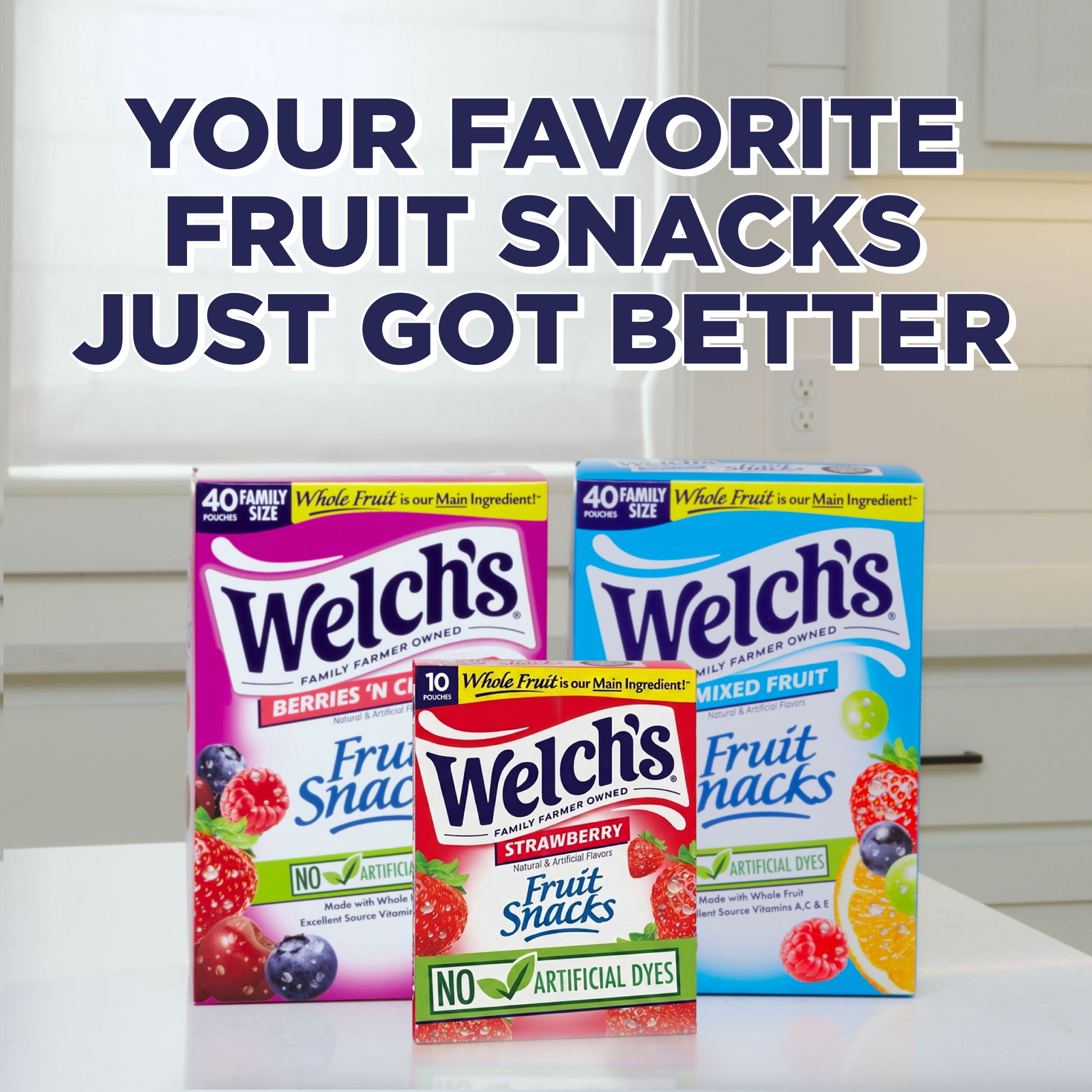 (4 pack) Welch's Fruit Snacks, Strawberry, Soft Fruit Snacks, 0.8 oz (10 Pack)