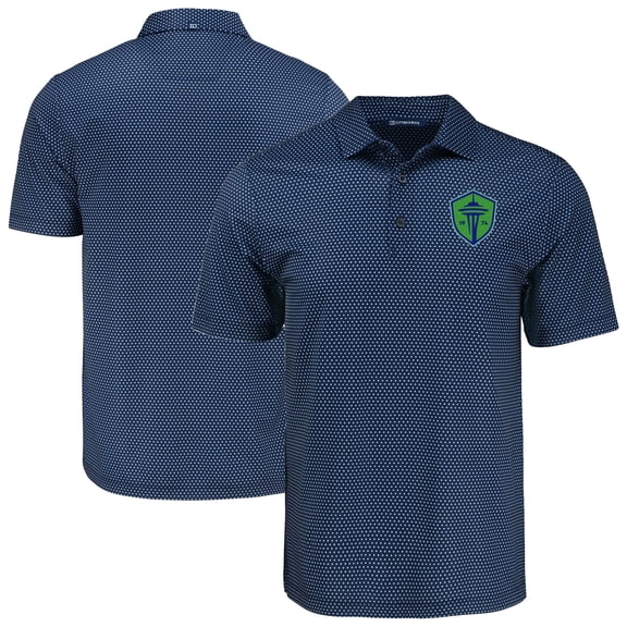 Men's-Cutter & Buck  Navy Seattle Sounders FC Pike Eco Shadow Check Print Recycled Polo