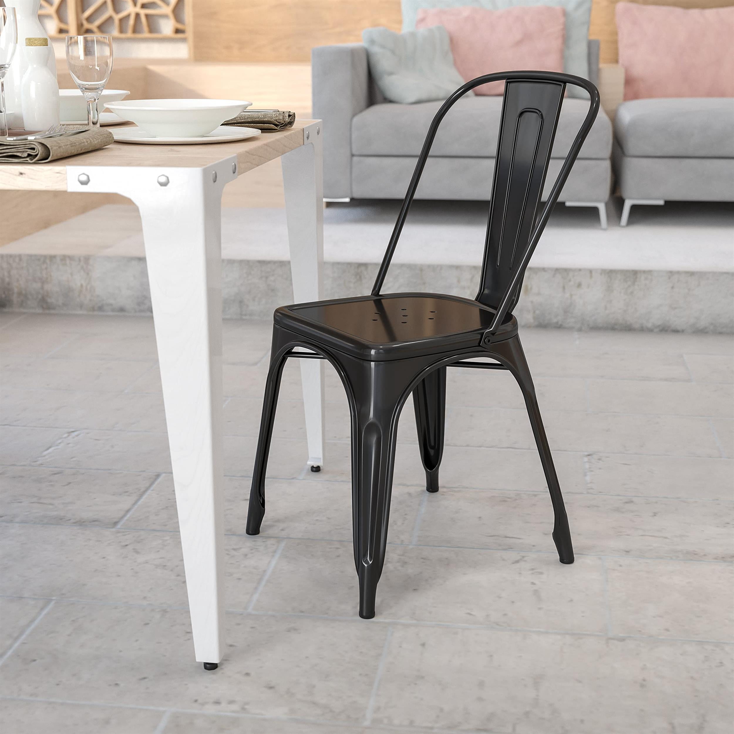 Bowery Hill Industrial Metal Stackable Dining Side Chair in Black