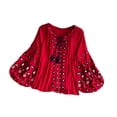 thumbnail image 4 of Blusa bordada con mangas globo para mujer, camisa étnica para viajes, fiestas y compras. Rojo, 4 of 9