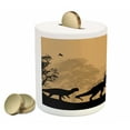 thumbnail image 2 of Dinosaur Piggy Bank, Silhouettes of Prehistoric Animals Wilderness Landscape Abstract Sun, Ceramic Coin Bank Money Box for Cash Saving, 3.6" X 3.2", Pale Brown Orange Black, by Ambesonne, 2 of 4