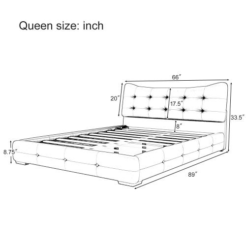 SWQQWEI Queen Bed Frames,Modern PU Upholstered Queen Bed with Ergonomic Wingback Headboard, No Box Spring Needed