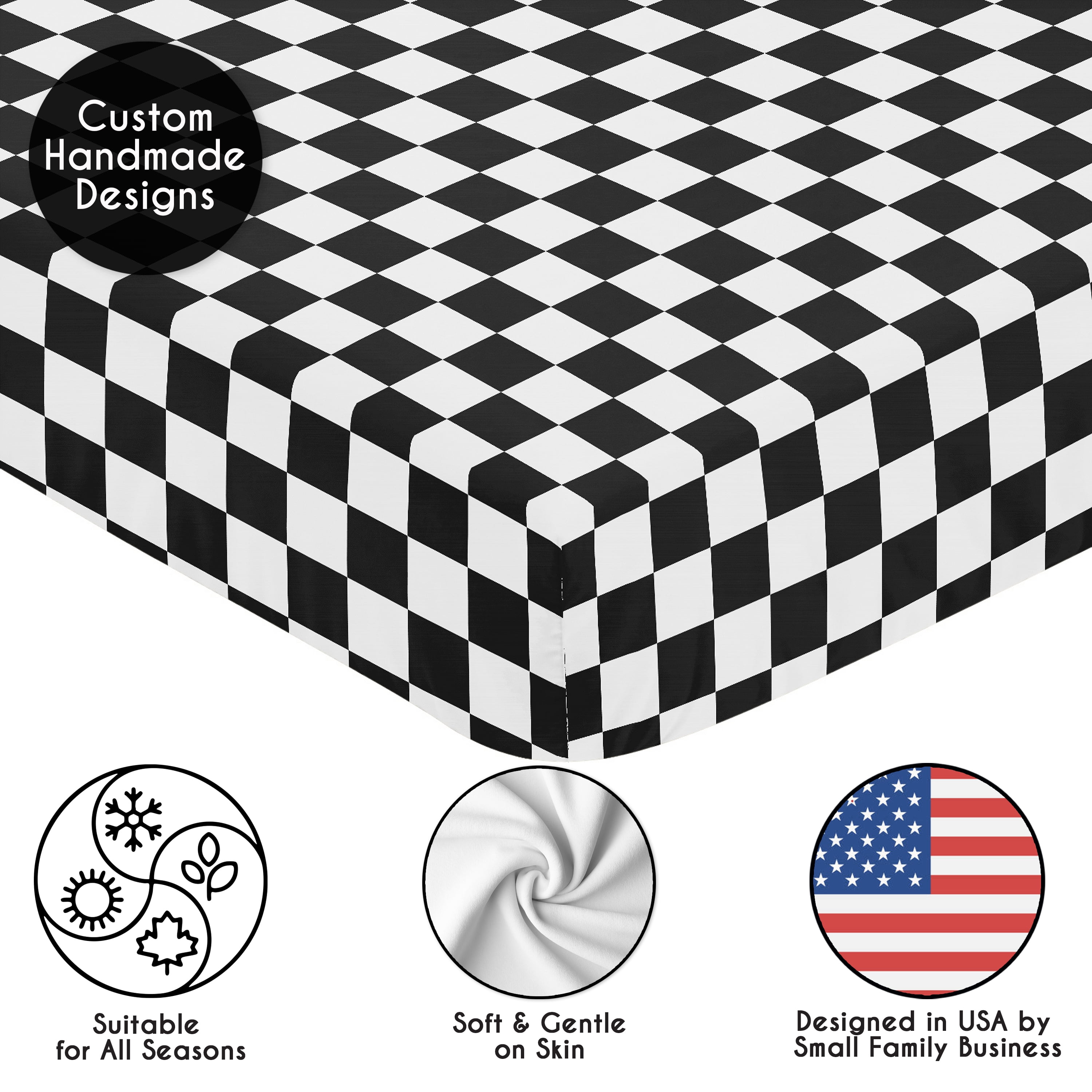 Sweet Jojo Designs Gingham Checkered Plaid Black and White Boy, Girl, Unisex/Gender Neutral Fitted Crib Sheet