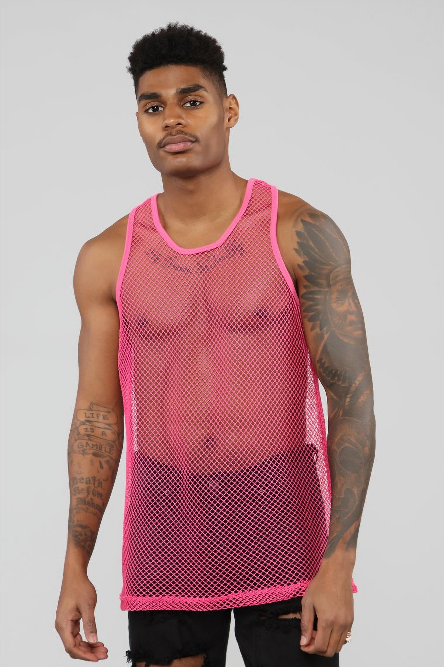 Puloru Male Mesh Sleeveless Fishnet Tank Tops,Workout Underwear