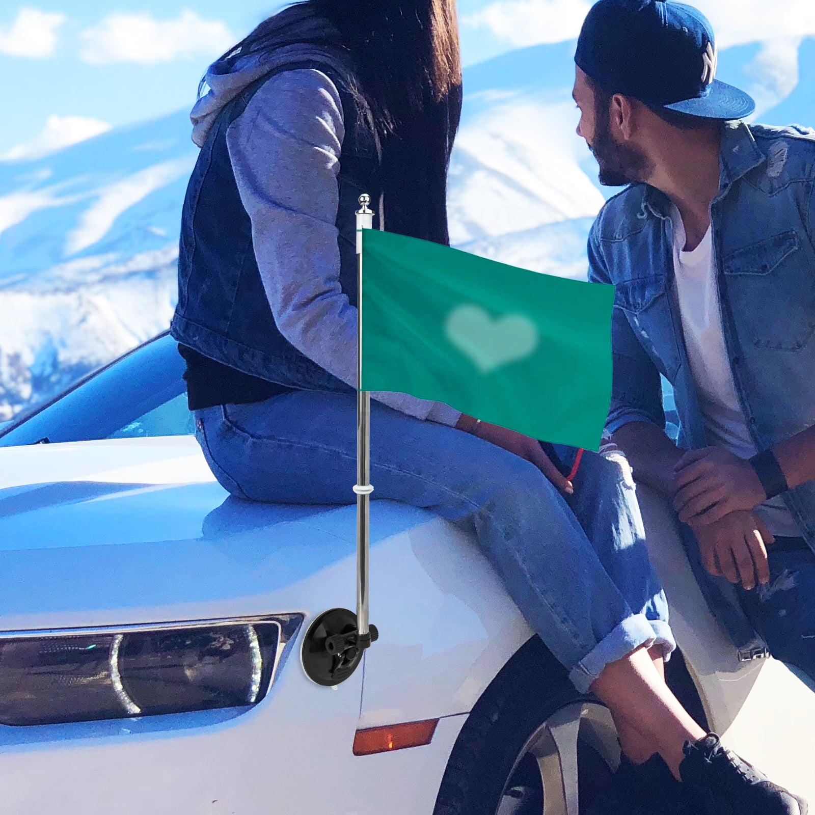 Suction Cup Flagpole Car Mount Flag Pole Telescopic Flag Holder Red