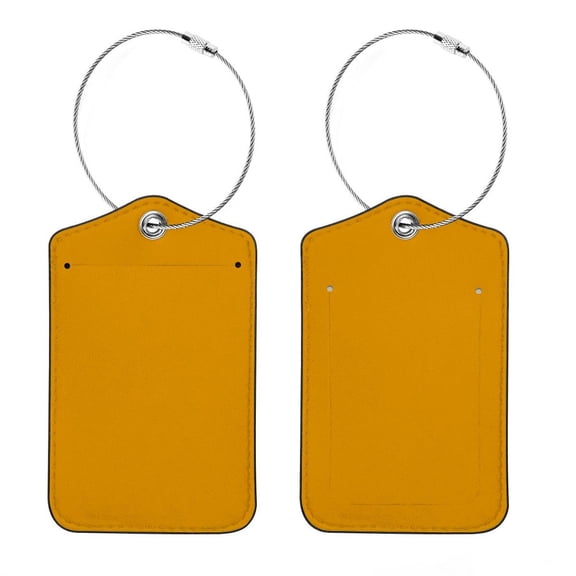 RATGON 2 Pack Luggage tag PU Leather with Stainless Steel Loop Orange Yellow Travel Trip
