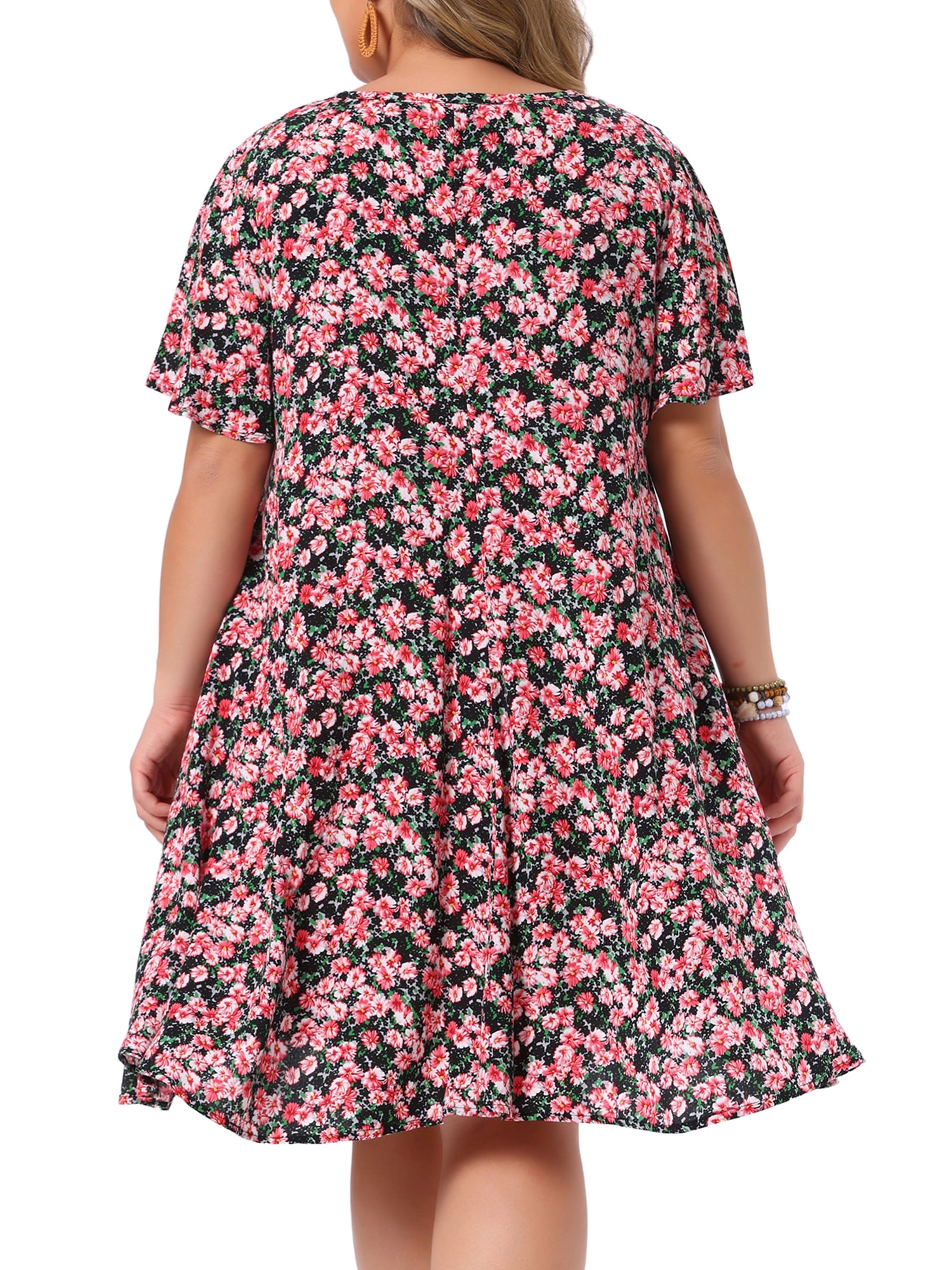 DARING DIVA Women's Plus Summer Short Sleeve V Neck Dress 2X Black