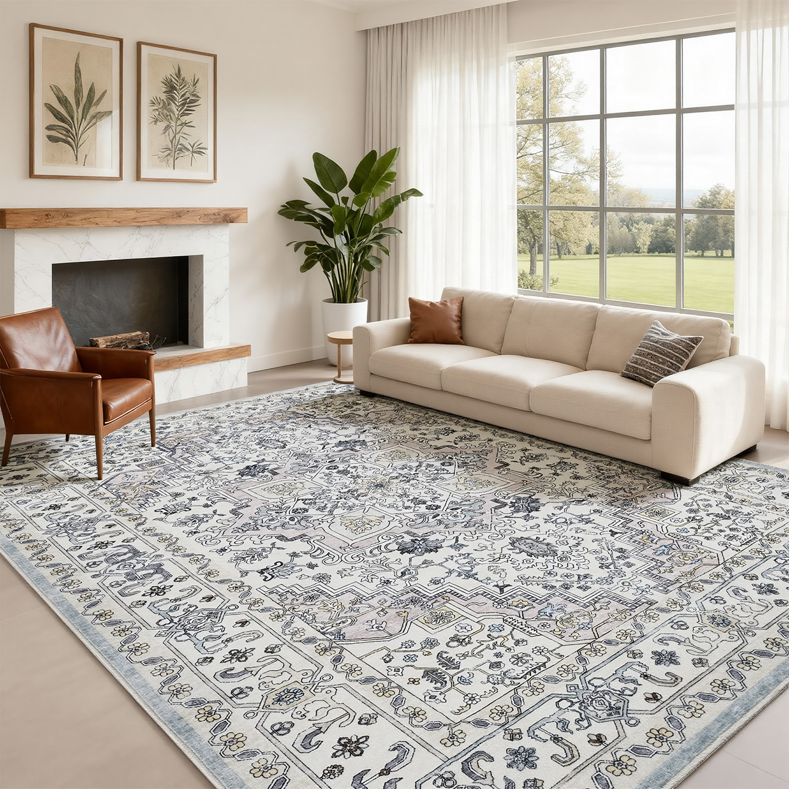 8'x10' Area Rugs for Living Room Washable, Large Vintage Boho Non Slip Rug- Oriental Traditional Farmhouse Carpet for Bedrooms Dining Room, Living Room, Office, Home Decor