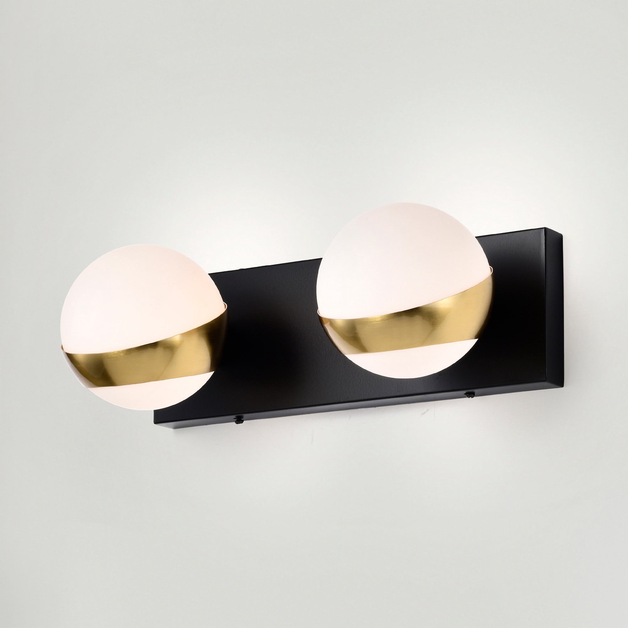 Duo 14 in. 2-Light Indoor Matte Black and Matte Gold Finish Wall Sconce with Light Kit