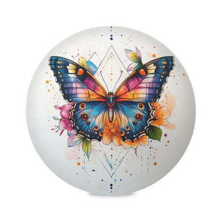 

Round Plate Mat 15.4x15.4 Inchesx6 Placemat Table Mat Kitchen Mat Coffee Mat Fabric Thick Strong Wear-Resistant Heat Resistance Beautiful Colored Butterflies