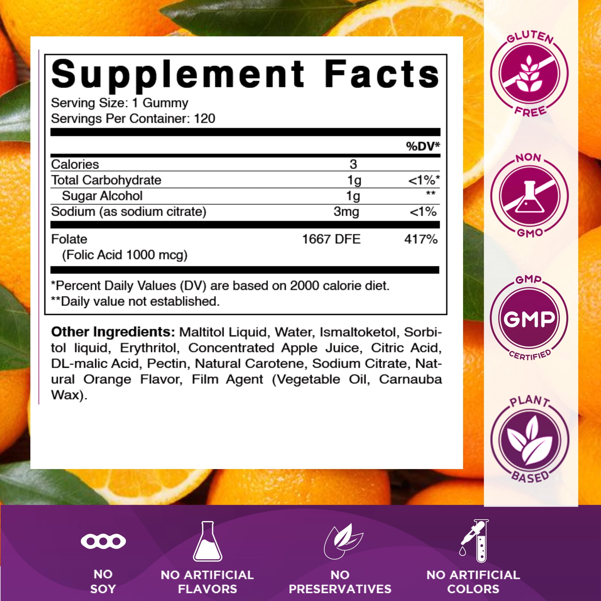2 Pack Vitamatic Folic Acid Gummies 1000 mcg (1 mg) - an Essential Prenatal Vitamins for Mom & Baby - Vitamin B9 - 120 Vegan Gummies