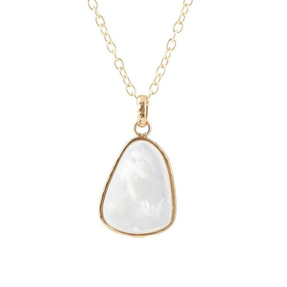 White Mother of Pearl Teardrop Golden Pendant Necklace