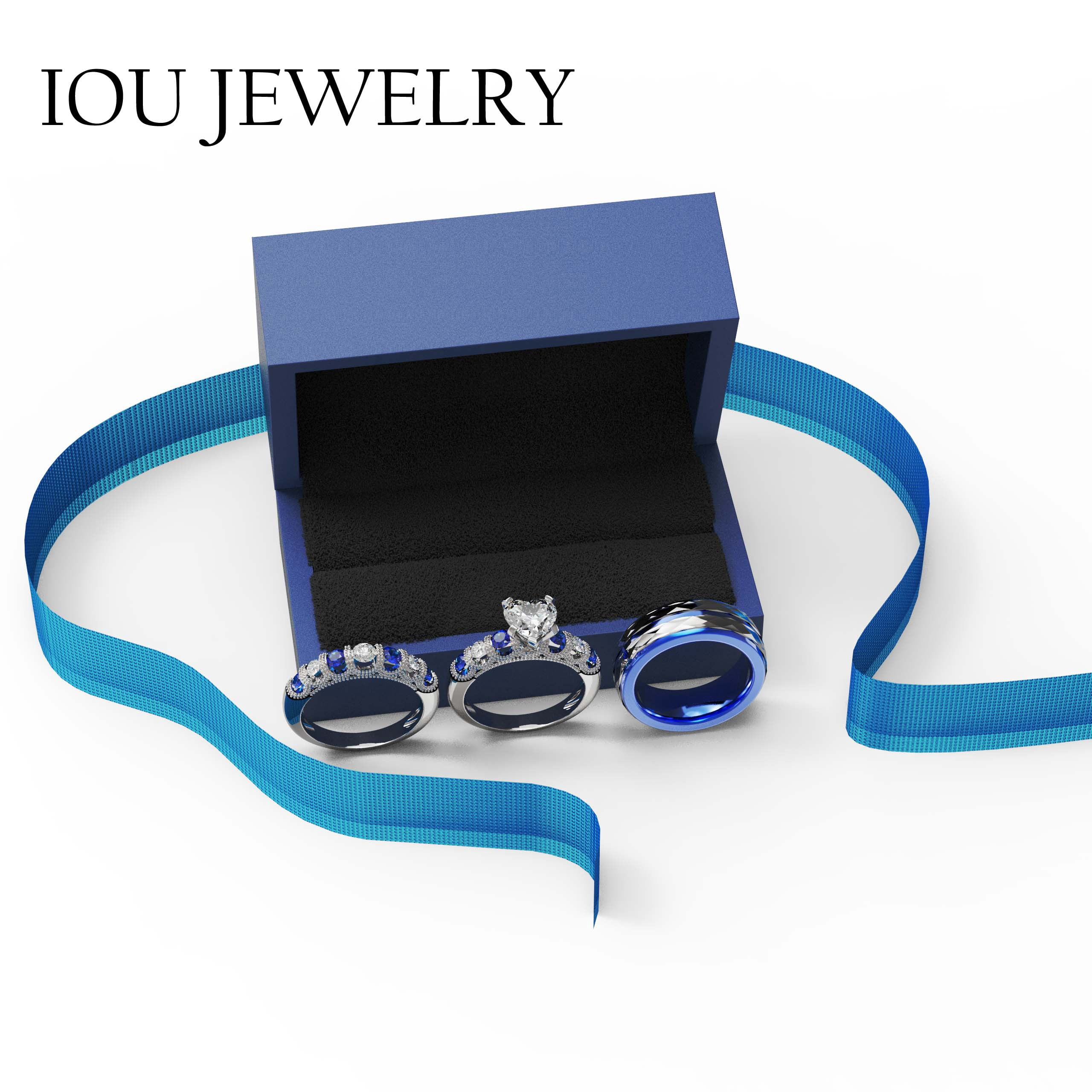 3pc Couples Wedding Ring Sets His And Hers Women Sterling Silver Blue Moissanite and men Wedding Bands Together With Ring Gift Jewelry Box