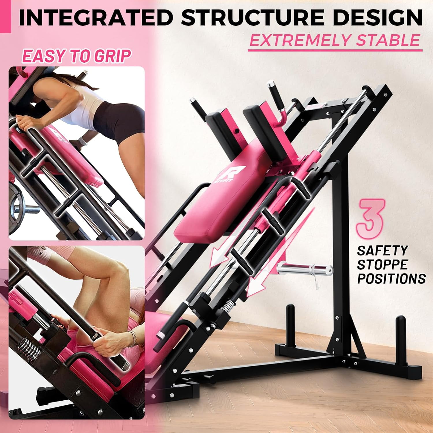 RitFit Leg Press Hack Squat Machine, Professional Adjustable Leg Press Machine for Home Gym with Linear Bearing, Specialty Hack Squat Machine for Full Lower Body Workout with Weight Storage, Pink