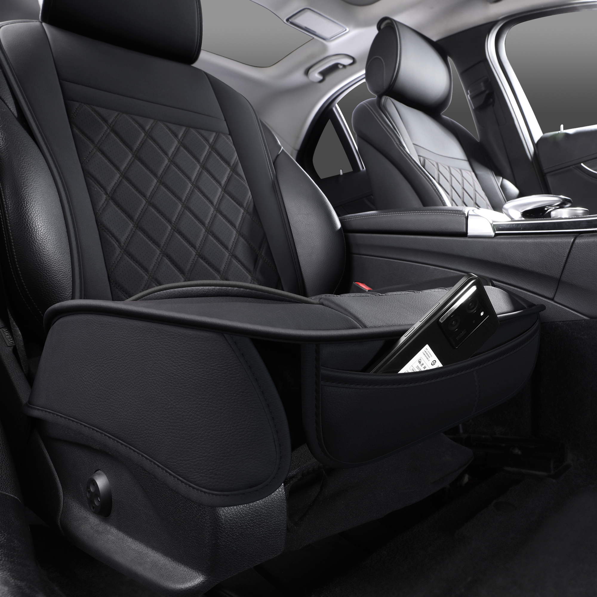 Universal Front Car Seat Covers for 2 Seats, Full Surround Protection, Luxury Black Design, Compatible with Cars SUVs Trucks, Anti-Wear Waterproof Front Seat Protector Set