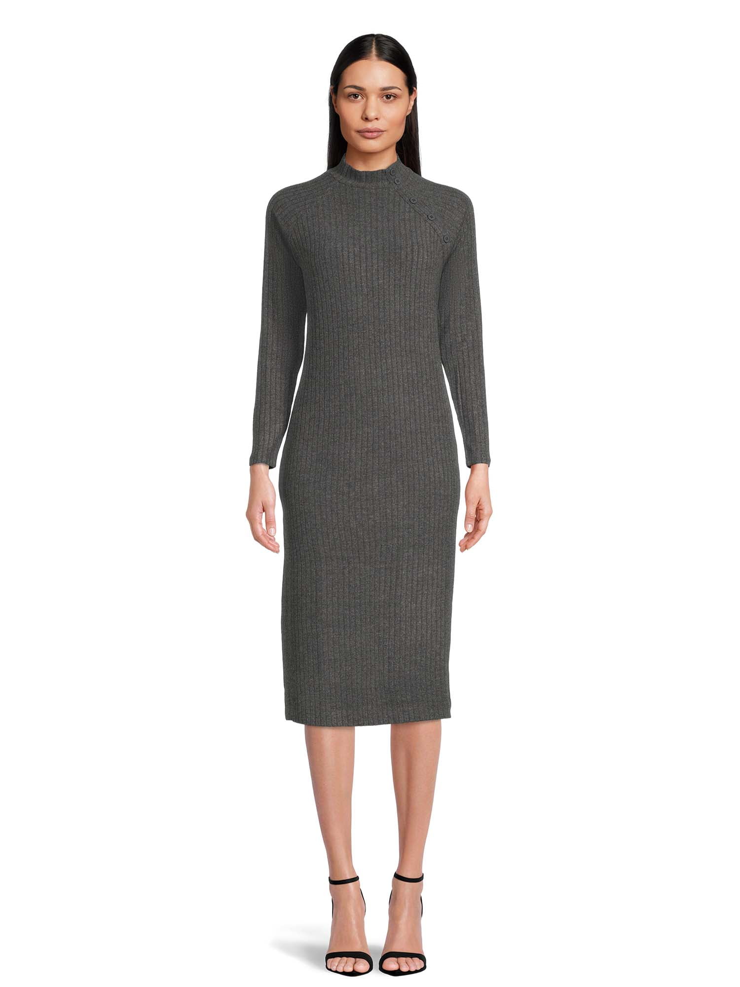 Time and Tru Women's Rib Knit Dress with Long Sleeves