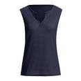 thumbnail image 3 of WIZUTIZ T Shirts for Women Holiday Saving Cotton Linen Tshirt Short Sleeve Plus Size Cotton Blend Solid Blouse Cotton Soft V-Neck Tee Oversize Athletic Tshirts Work Out Fashion Ladies T-shirt Navy, 3 of 4
