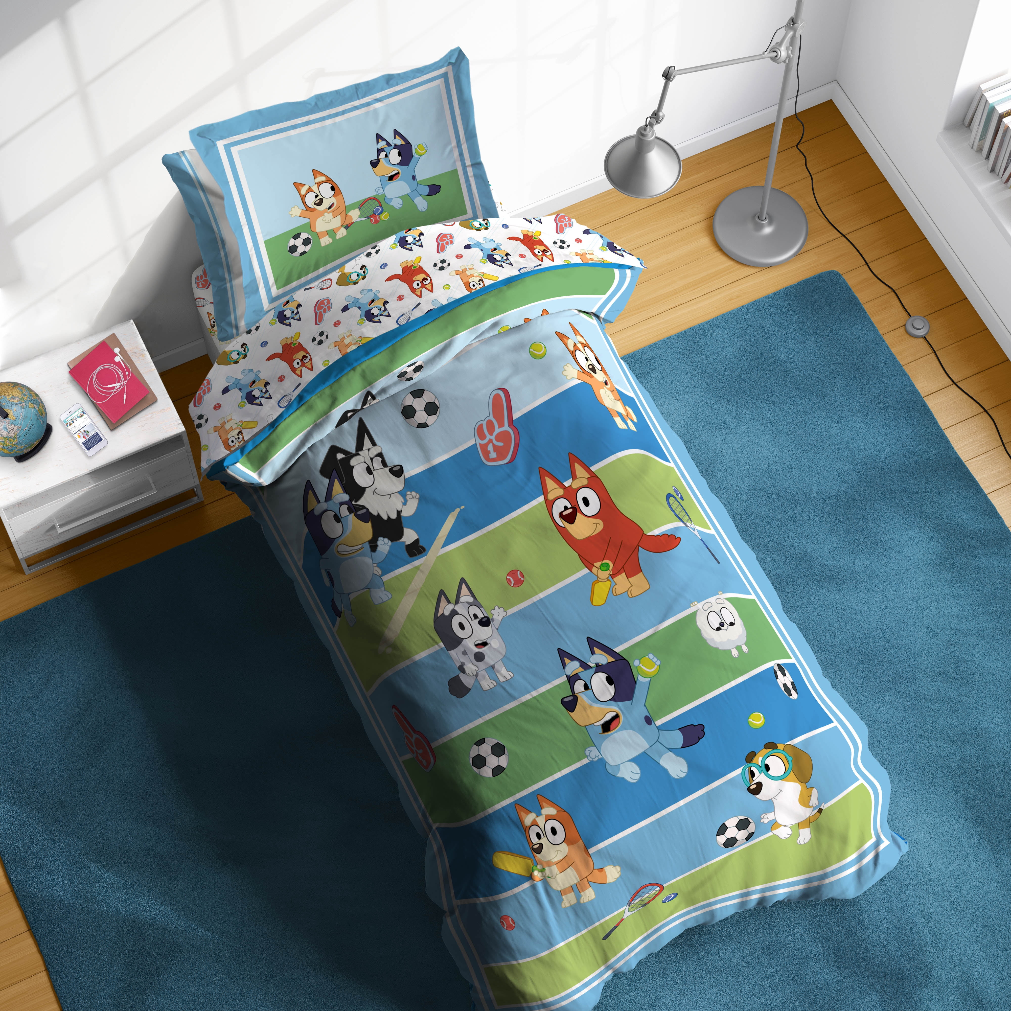 BBC Studio Bluey Lets Play Sports 5 Piece Twin Size Kids Comforter Set with Sham - Sports Bedding for Kids Bedroom