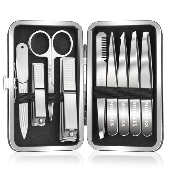 Set de pinzas y cortaúñas MORGLES, 9 unidades, con funda