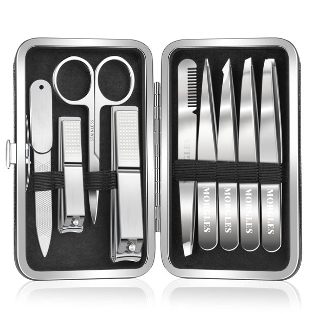 Set de pinzas y cortaúñas MORGLES, 9 unidades, con funda