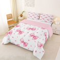 thumbnail image 2 of Erosebridal Pink Polka Dot Bow Queen Comforter Set for Girls, Watercolor Ribbon Bedding Comforter Set for Kids, Pink Reversible, 3pcs, 2 of 6