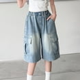 thumbnail image 6 of Kids Unisex Elastic Waist Cropped Denim Pants Boys Girls Casual Loose Fit Capri Jeans for School, 6 of 6