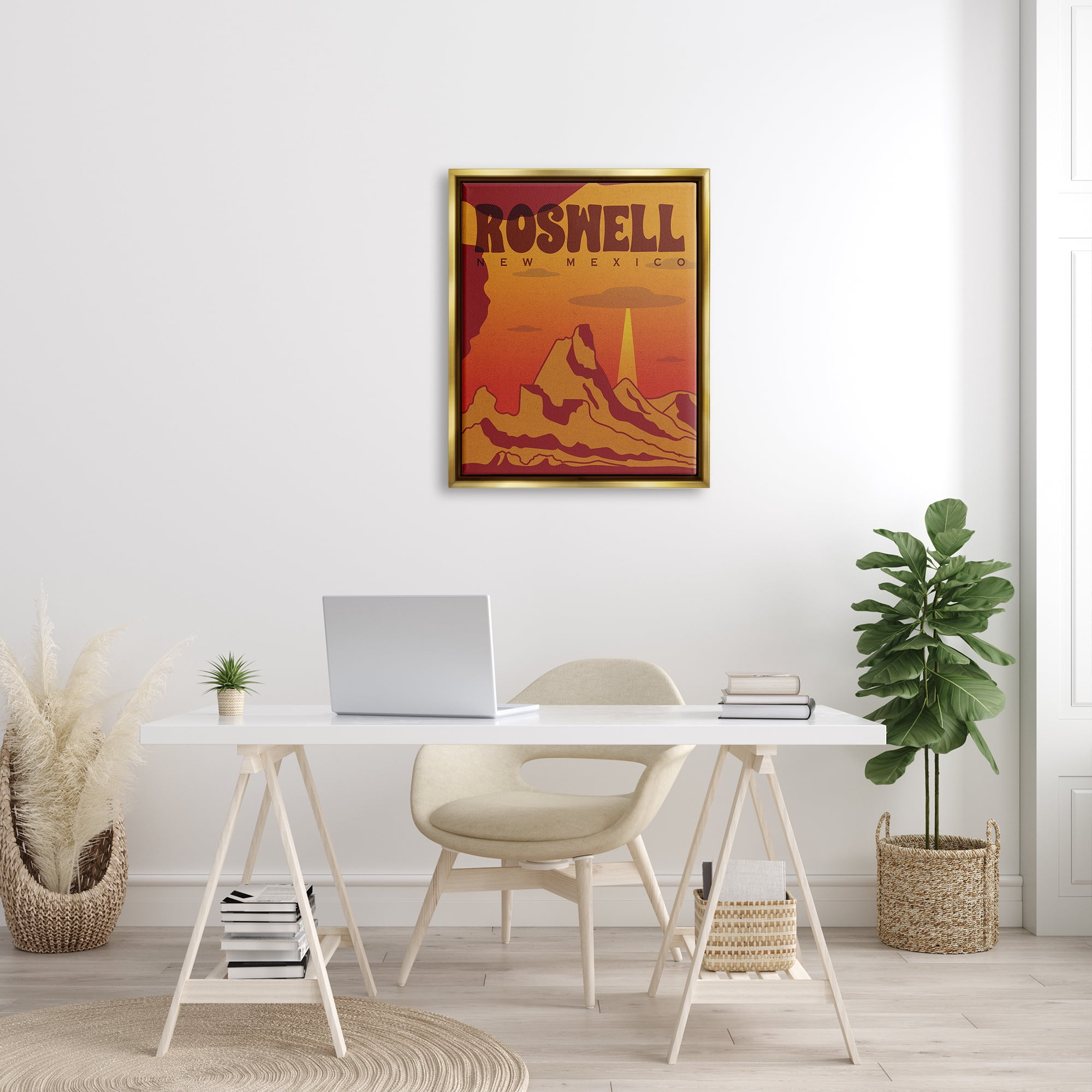 Stupell Industries Roswell New Mexico Desert UFO Travel & Places Painting Gold Floater Framed Art Print Wall Art