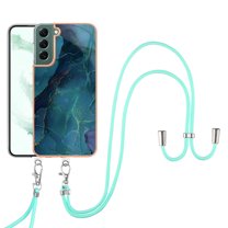 Case for Samsung Galaxy S24, Adjustable Detachable Crossbody Strap Neck Strap Silicone Bumper Marble Painted TPU Ultra Thin Shockproof Protective Phone Case Cover for Galaxy S24, Green