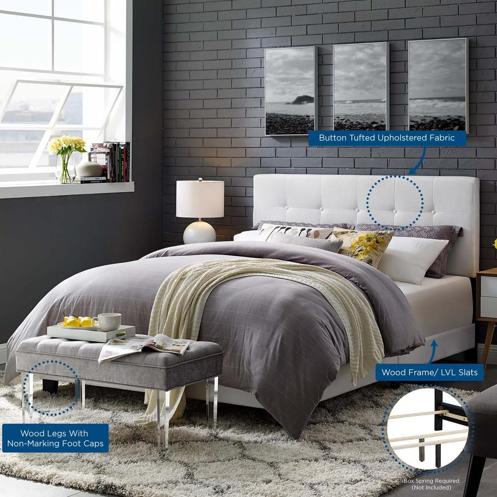Modway Amira King Modern Upholstered Polyester Fabric Bed in White