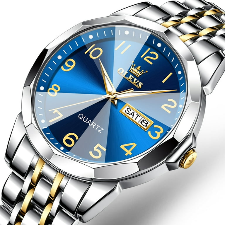 OLEVS Horloges heren diamant business jurk analoog kwarts roestvrij staal waterdicht lichtdatum tweekleurig luxe casual polshorloge geschenken voor mannen, 9931-zwart/goud/zilver, Luxe Classic