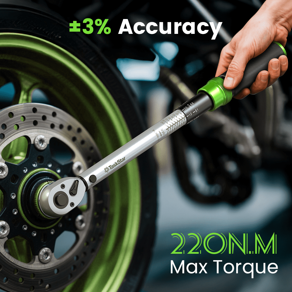 TaskStar 1/4 3/8 1/2-inch Drive Click Torque Wrench Set, Precision Torque Tool 45-221in.lb, 7-45ft.lb, 30-160ft.lb with Adapters, 72-Tooth Dual Scale