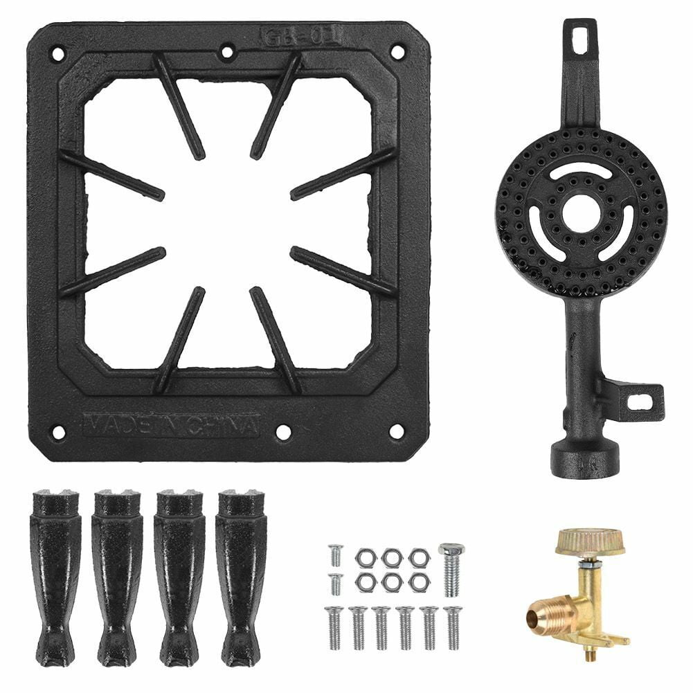 TOPCHANCES Propane Single Burner Cast Iron Camping Stove with Regulator and Hose for Outdoor BBQ Grill