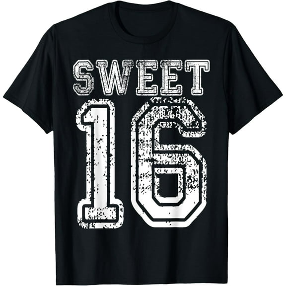 16th Birthday Sweet Sixteen Party 16 Girls Varsity Grunge T-ShirtMen and women, Black T-shirt, size: Extra large