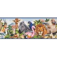 thumbnail image 2 of Zebra Giraffe Lion Jaguar Elephant Parrot Antelope Animals Wallpaper Border Retro Design, Roll 15' x 9", 2 of 3