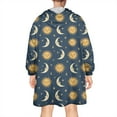 thumbnail image 2 of Wearable Oversized Blanket,Dark Blue Sun Moon Star Pattern Wearable Blanket Hoodie for Adults,Cozy Hooded Blankets with Super Pockets,Super Warm Fuzzy Pullover for Women & Men, 2 of 6