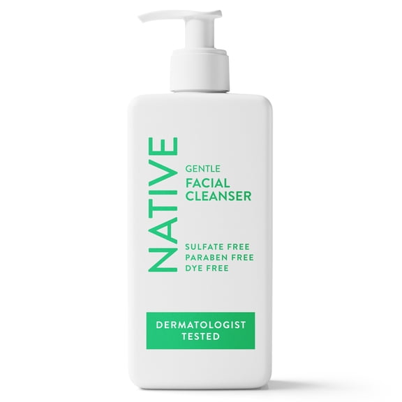 Native Gentle Facial Cleanser for sensitive skin, Fragrance Free, Sulfate Free, with Vitamin B3 and Aloe, Dermatologist Tested, 12.5 oz
