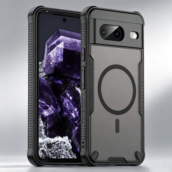 For Google Pixel 8 Pro Phone Case,Compatible with Wireless Charging,Anti-fingerprinting Matte Translucent Back Design,Heavy Duty Shockproof Non-Slip Protection,Rugged Phone Case,Black