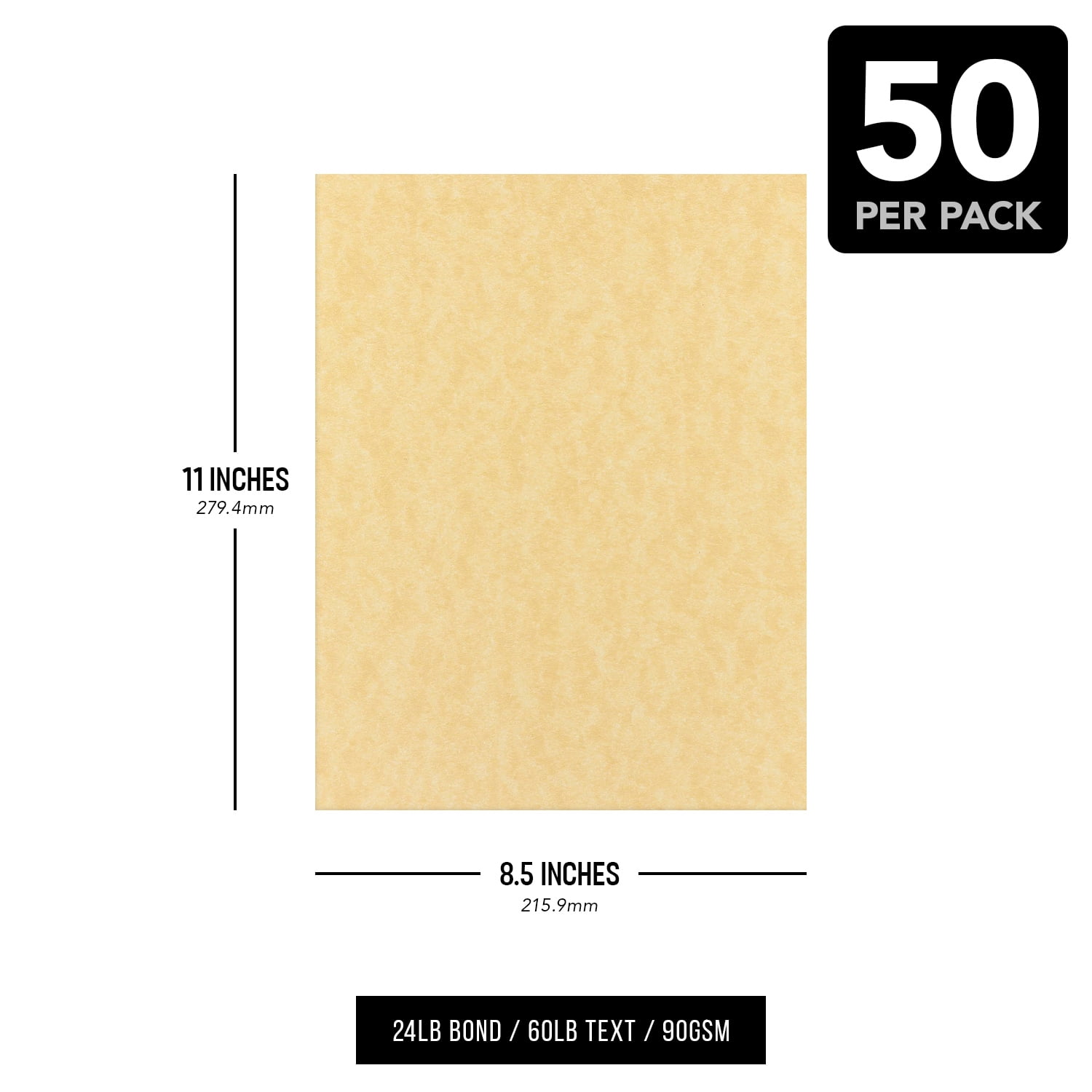 Relic Gold Parchment Paper – Great for Certificates, Menus and Wedding Invitations | 24lb Bond / 60lb Text / 90GSM | 8.5" x 11" (Letter Size) Paper for Writing, Copy, Printing | 100 Sheets per Pack