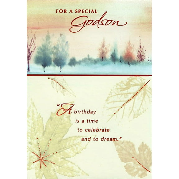 Designer Greetings Glossy Leaves and Textured Tree Line: Godson Birthday Card