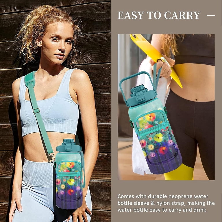 Half Gallon Water Bottle Holder With Strap - Insulated Neoprene Sleeve With 2 Pockets, For 64oz Jugs