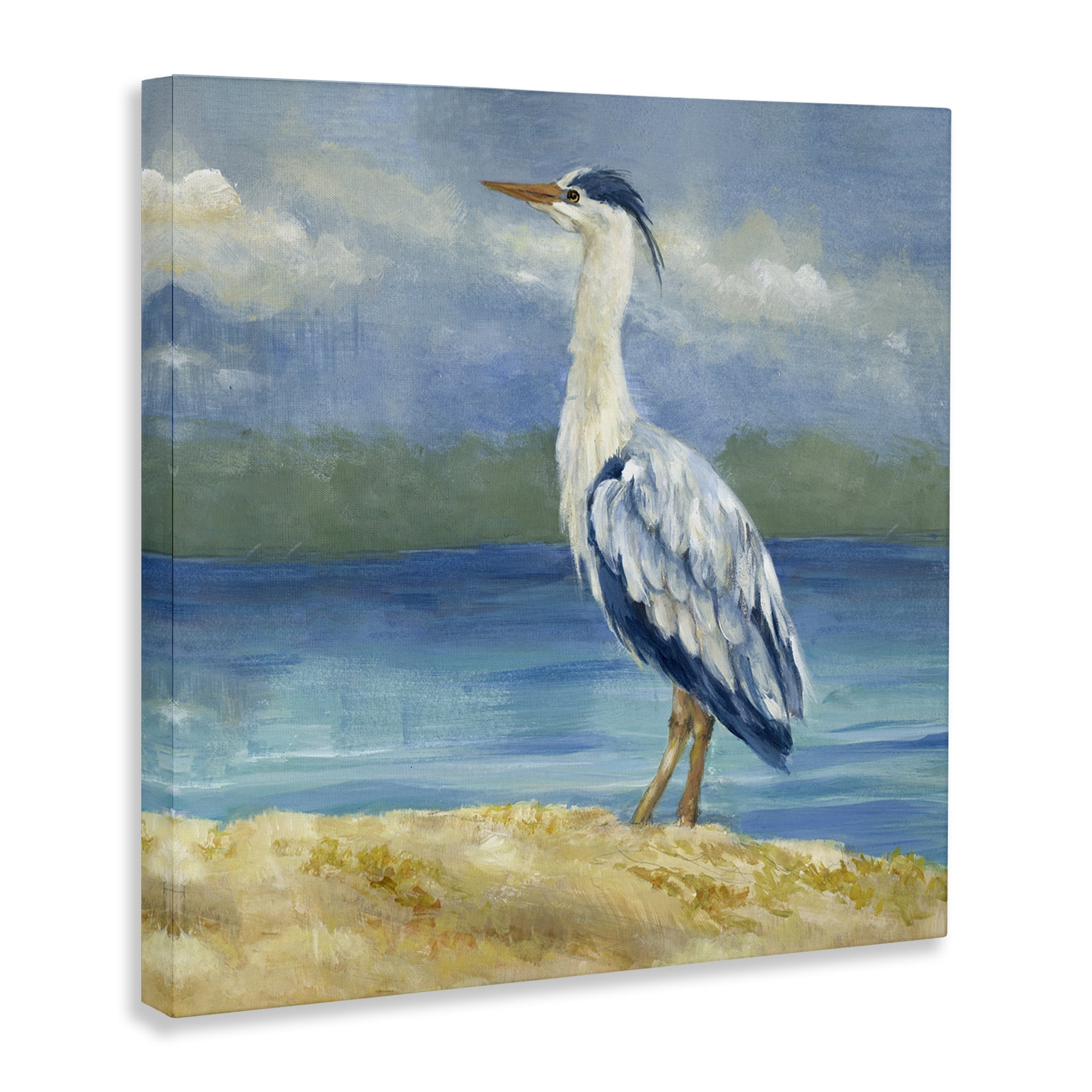 Stupell Industries Heron on Cloudy Beach Nautical & Beach Painting Wrapped Canvas Art Print Wall Art, 30 x 30