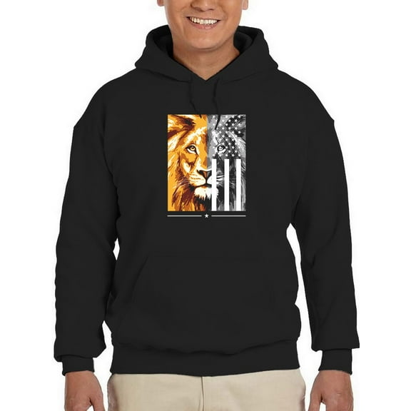 Lion Face Inside Us Flag Hoodie Men -GoatDeals Designs, Male x-Large