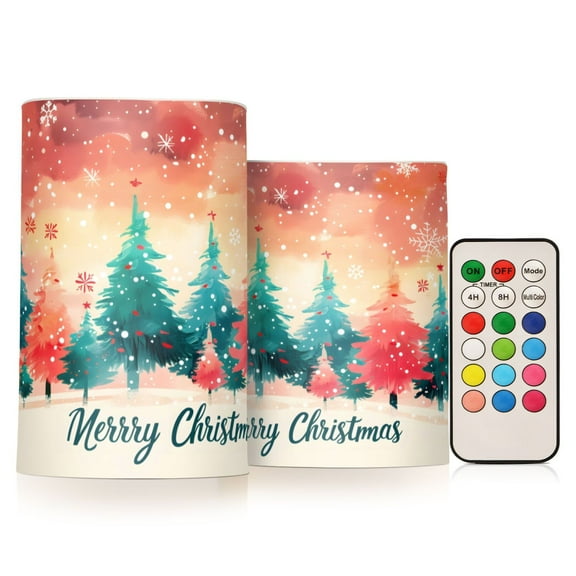 ALAZA Merry Christmas Snowflakes 2 PCs LED Flickering Flameless Candles with Remote Timer Battery Operated Candle
