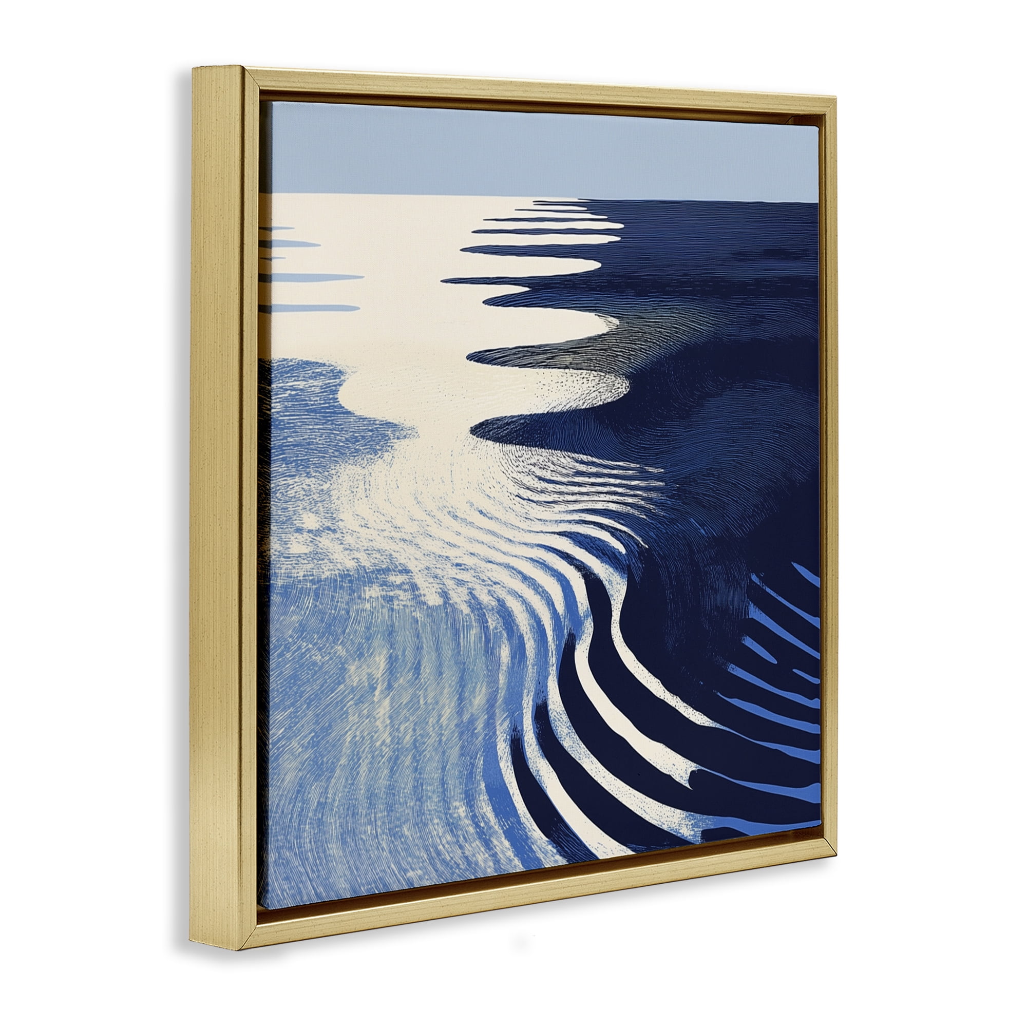 Stupell Industries Abstract Cobalt Ripples Gold Framed Floater Canvas Wall Art, design by Walker Noble