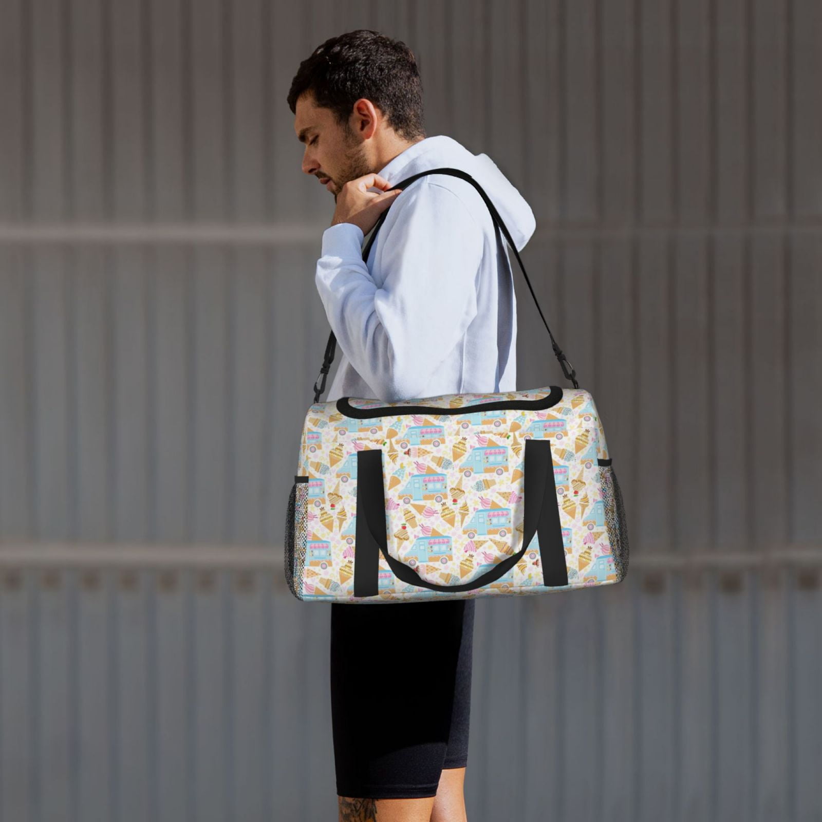 Picia Icecream Truck Print Travel Duffle Bag,Weekender Bags for Women with Shoe Compartment, Gym Duffel Bag with Wet Pocket, Hospital Bags for Labor and Delivery